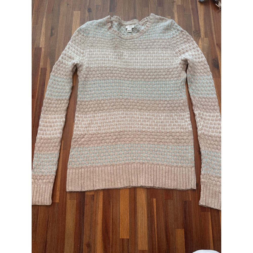 J.Crew Sweater Women S Pink Mint Excellent Honeycomb Knit Long Sleeve Crewneck
